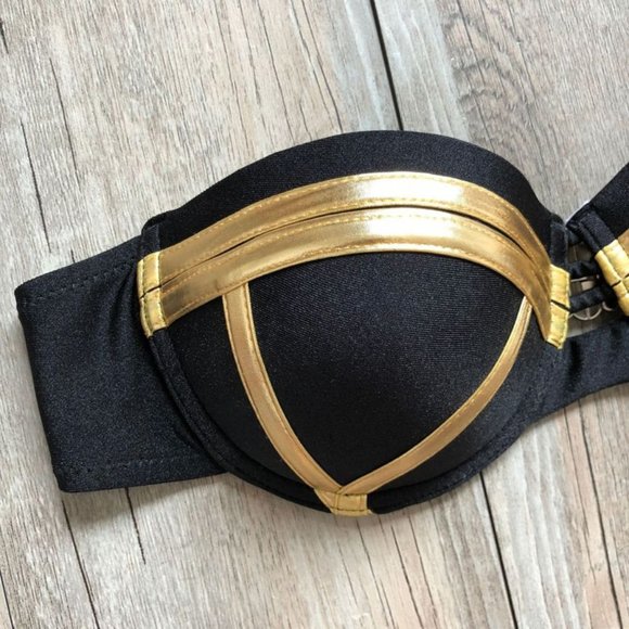 Sexy Luxurious Black-Gold Bikini Push Up Swimsuit - Picture 3 of 4